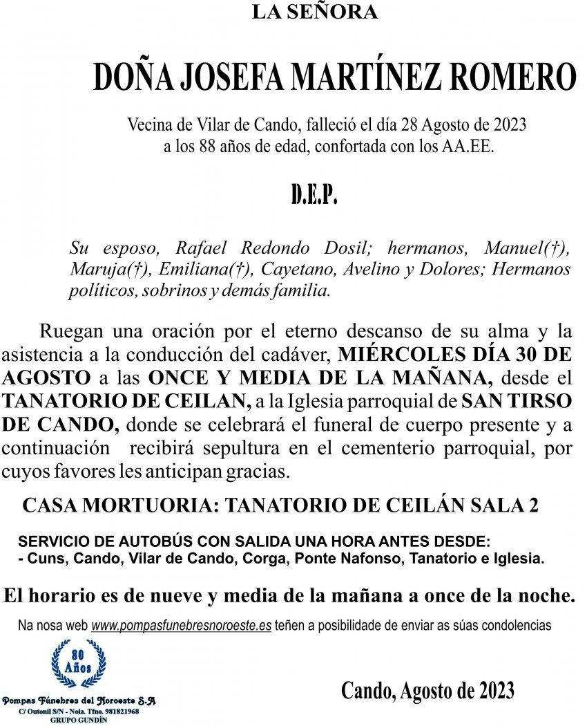 08 23 Esquela, JOSEFA MARTÍNEZ ROMERO