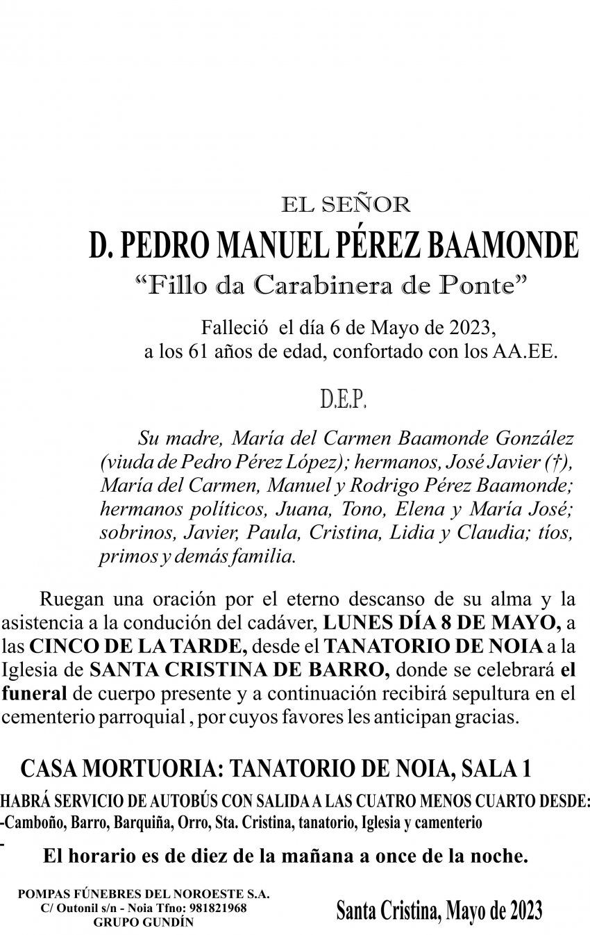 ESQUELA 23, Pedro Manuel Pérez Baamonde