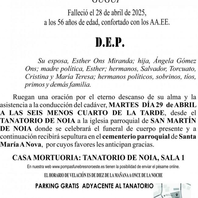 Esquela  2025 Ángel Gómez Gómez
