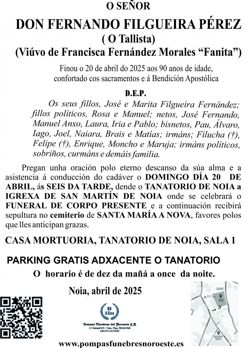 ESQUELA  EN GALEGO 2025 Filgueira Pérez, Fernando WEB