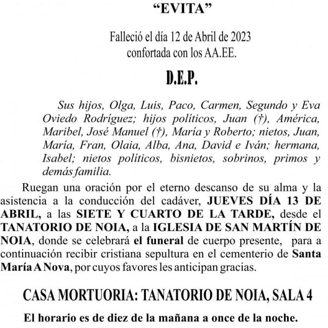 ESQUELA DE EVA RODRÍGUEZ REY