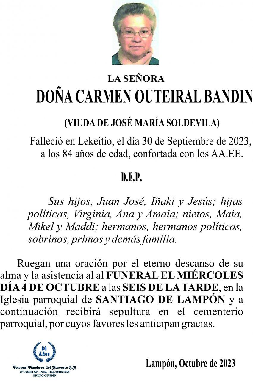 09 23 Esquela Doña Carmen Outeiral Bandin