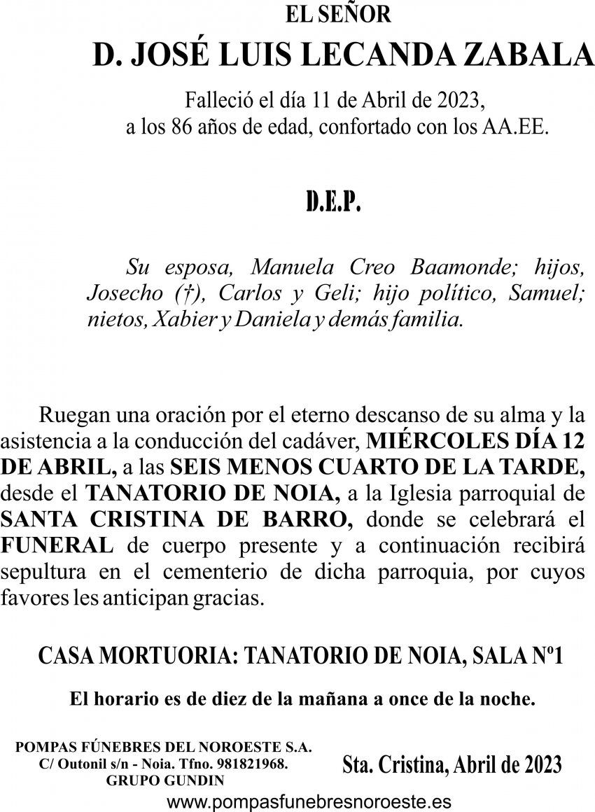 23 03 ESQUELA   José Luis Lecanda Zabala