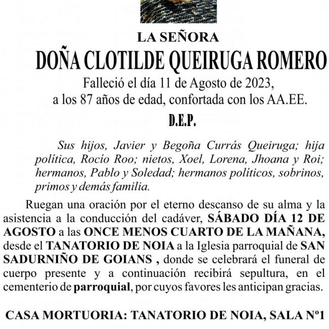 08 23 ESQUELA CLOTILDE QUEIRUGA ROMERO