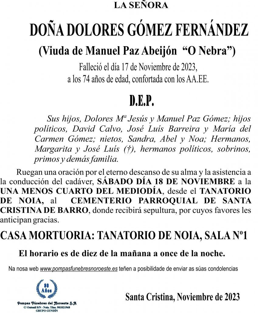 11 23 Esquela Dolores gomez Fernández