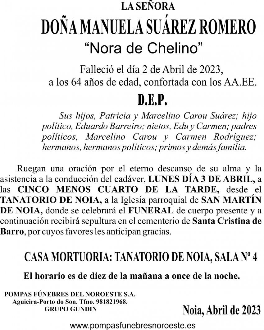 23 02  ESQUELA   manuela suarez romero