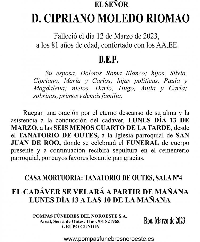 23 03 ESQUELA  Cipriano Moledo Riomao