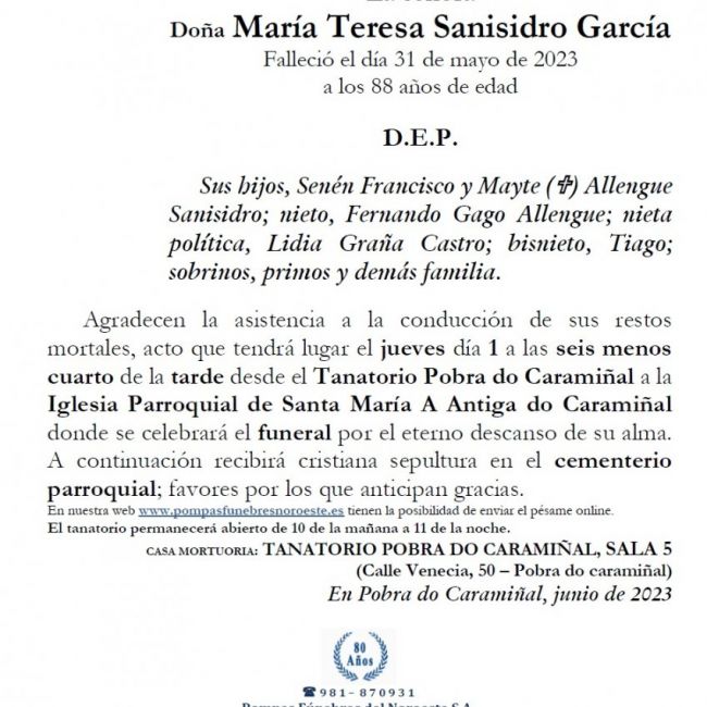 Sanisidro Garcia, Maria Teresa