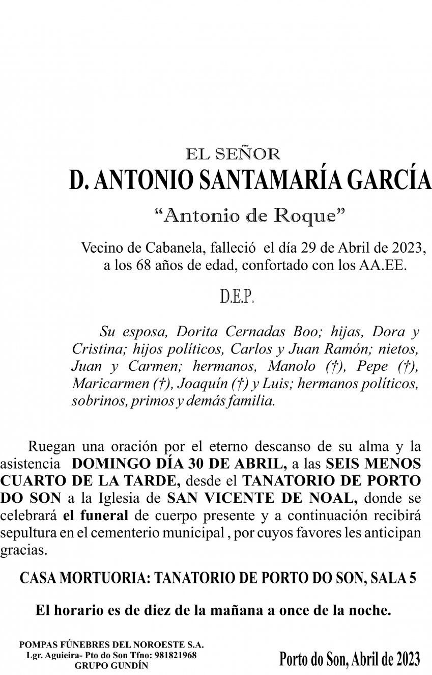 ESQUELA 23, Antonio Santamaría García