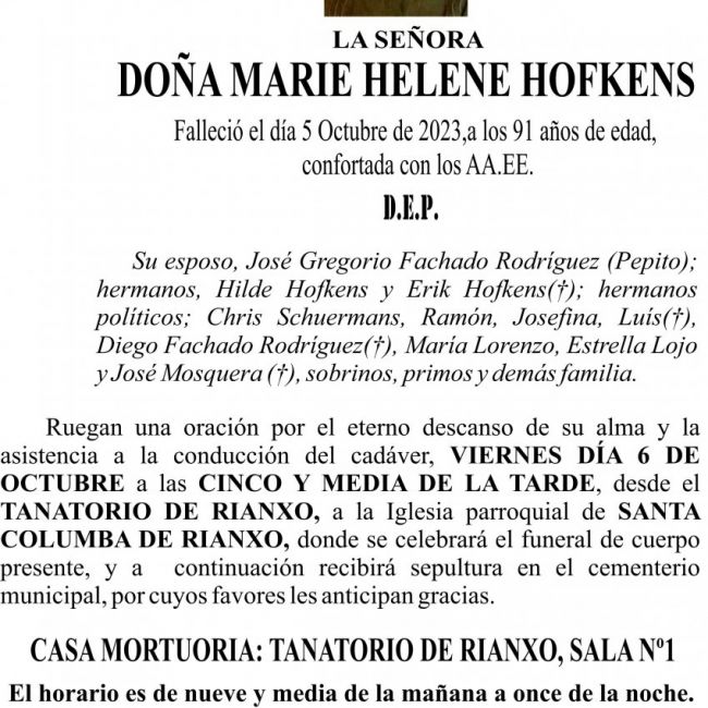 10 23 Esquela Marie Helene Hofkens