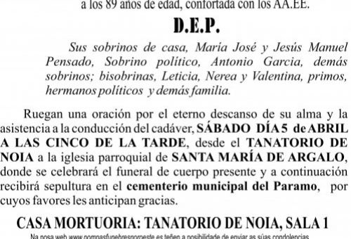 Esquela  2025 Pilar Pensado Pumar