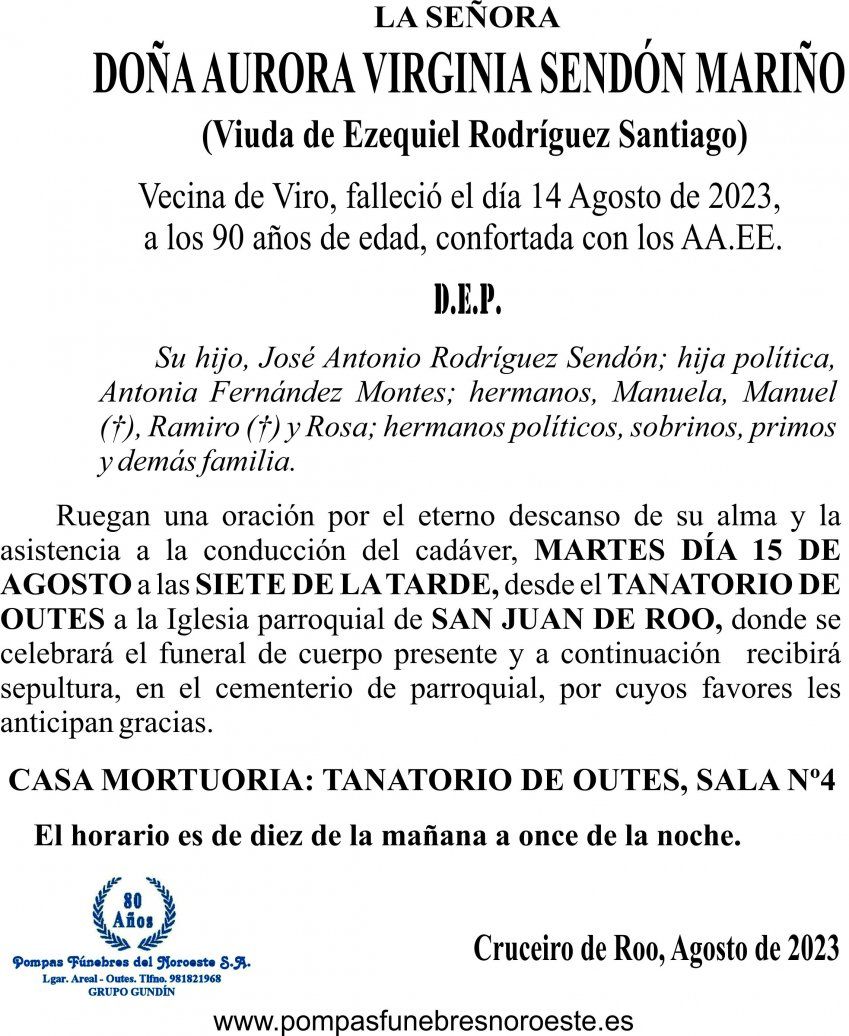 07 23 Esquela, Aurora Virginia Sendón Mariño
