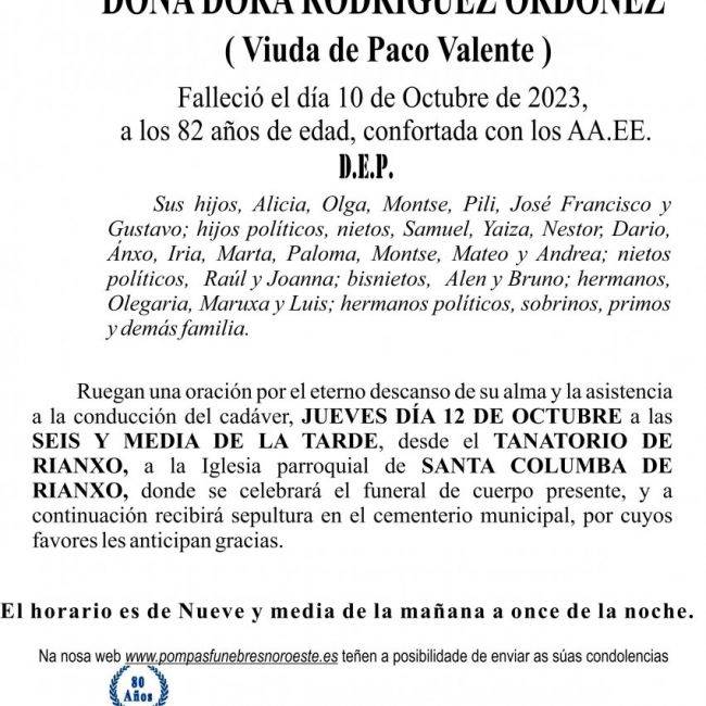 09 23 Esquela Doña dora rodriguez ordoñez