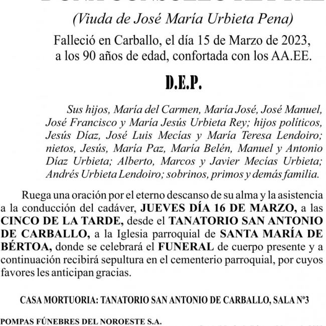 23 03  ESQUELA   Consuelo Rey Paz