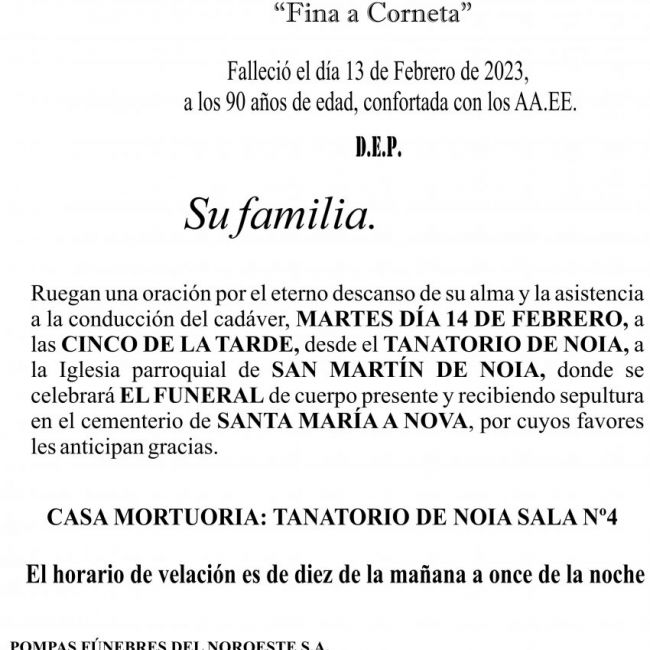 Esquela 2023 Doña Josefa Pérez Cruz ( SSF)