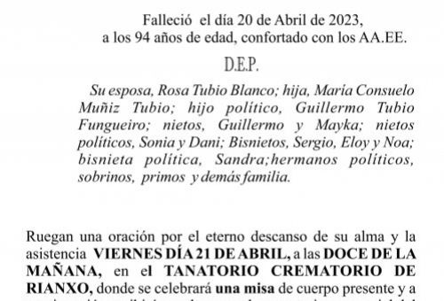 ESQUELA 23, Vicente Muñiz Villanustre