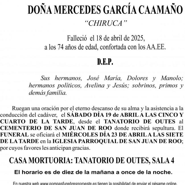 esquela semana santa 2025 Mercedes García Caamaño
