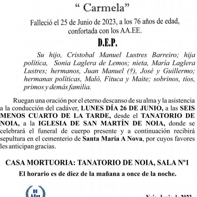23 06 ESQUELA    María del Carmen Barreiro Verea