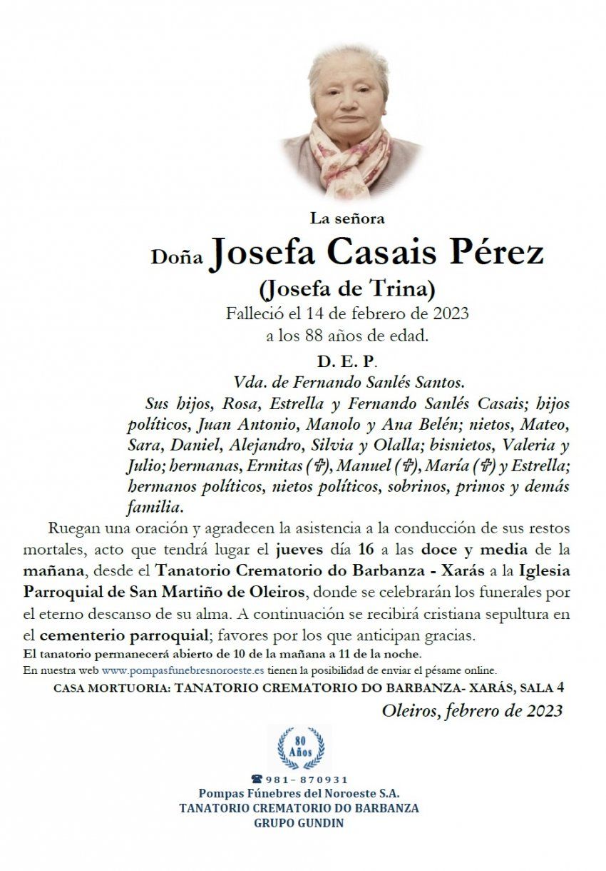 Casais Pérez, Josefa