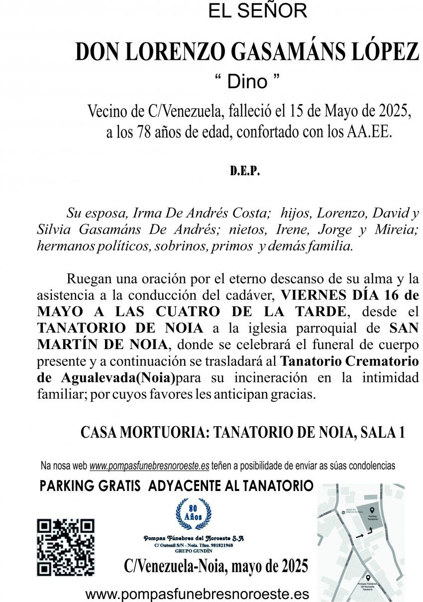 Esquela  25 lorenzo gasamans lopez