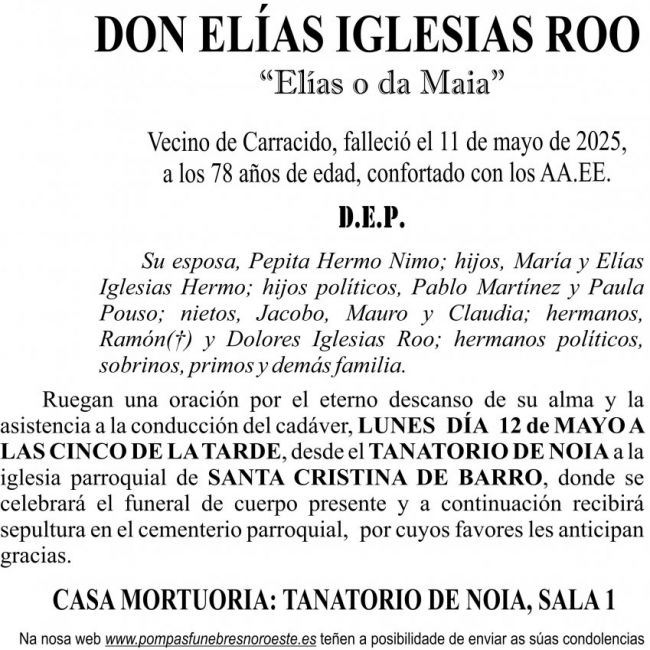 Esquela  2025 Elías Iglesias Roo