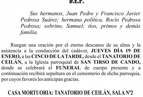 23 01 ESQUELA   José Manuel  Pedrosa Suárez