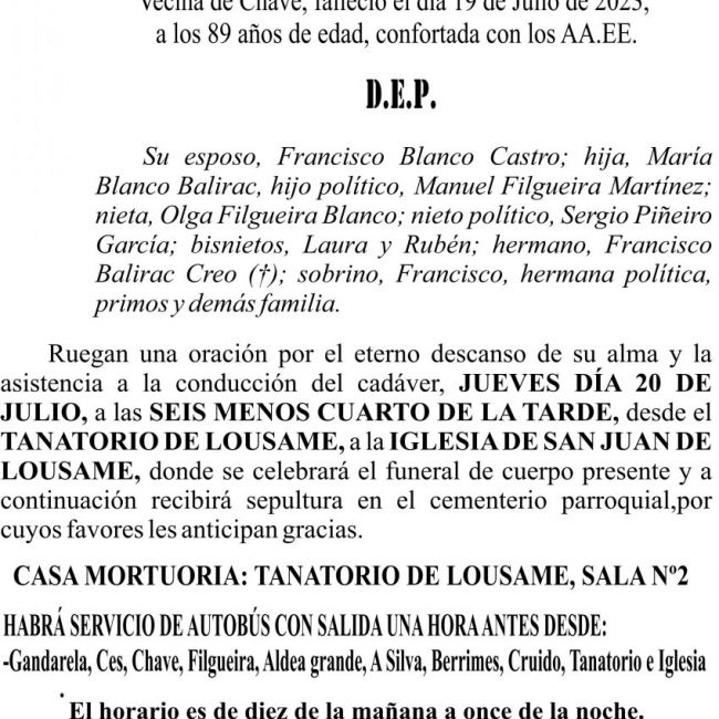 23 07 ESQUELA    Filomena Balirac Creo