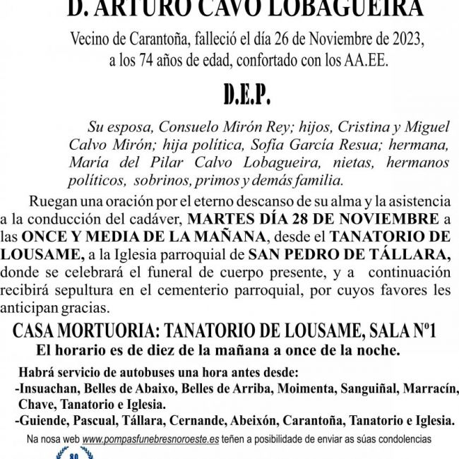 11 23 Esquela ARTURO CALVO LOBAGUEIRA
