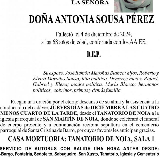 11 24 ESQUELA    Doña ANTONIA SOUSA PÉREZ