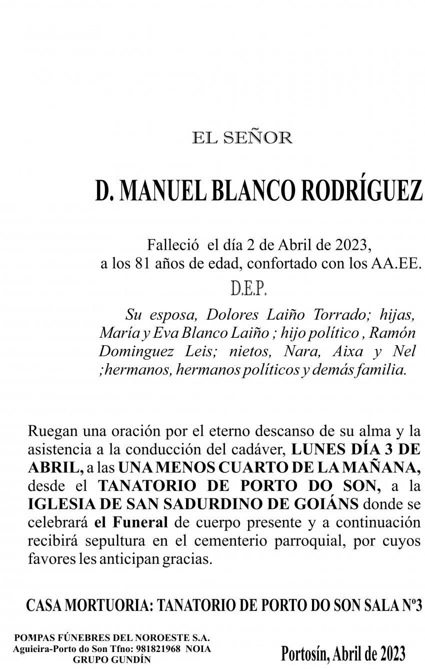 ESQUELA   Manuel Blanco Rodríguez