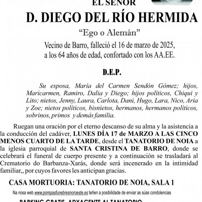 Esquela  2025 Diego del Río Hermida