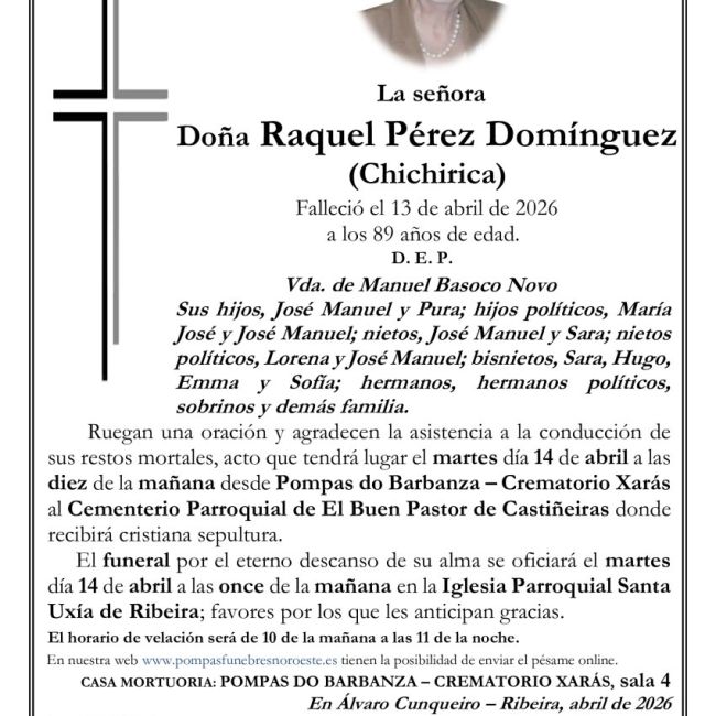 ESQUELA XARas castiñeiras ribeira raquel perez dominguez