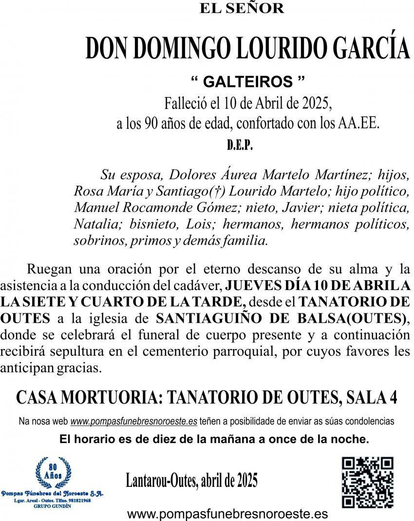 ESQUELA 2025   DOMINGO LOURIDO GARCIA