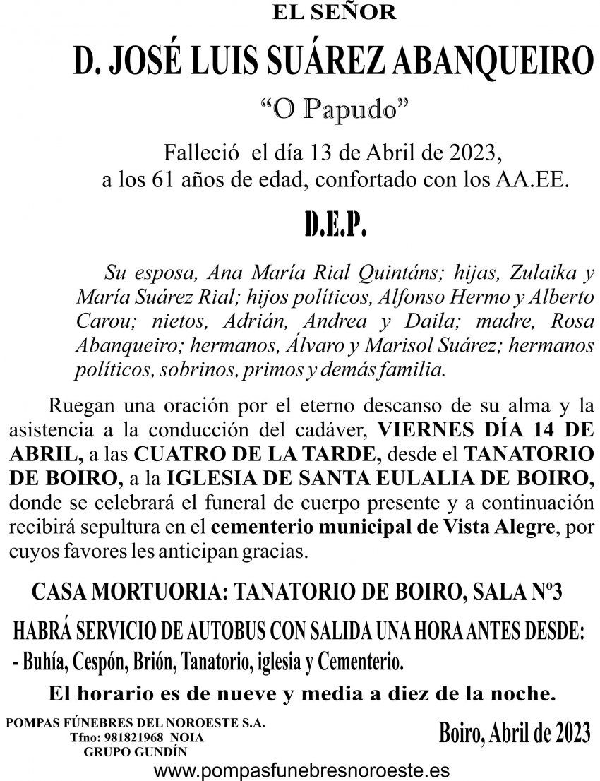 ESQUELA    José Luis Suárez Abanqueiro