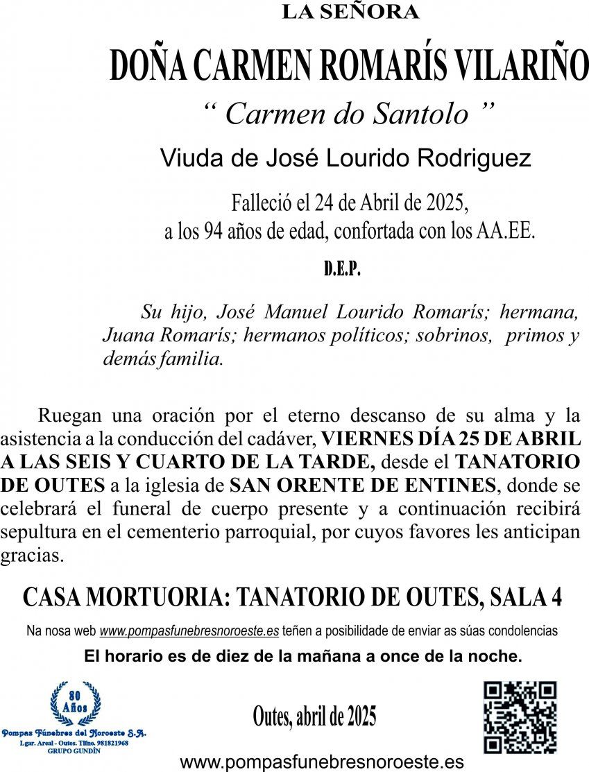 ESQUELA 2025 CARMEN ROMARIS VILARIÑO