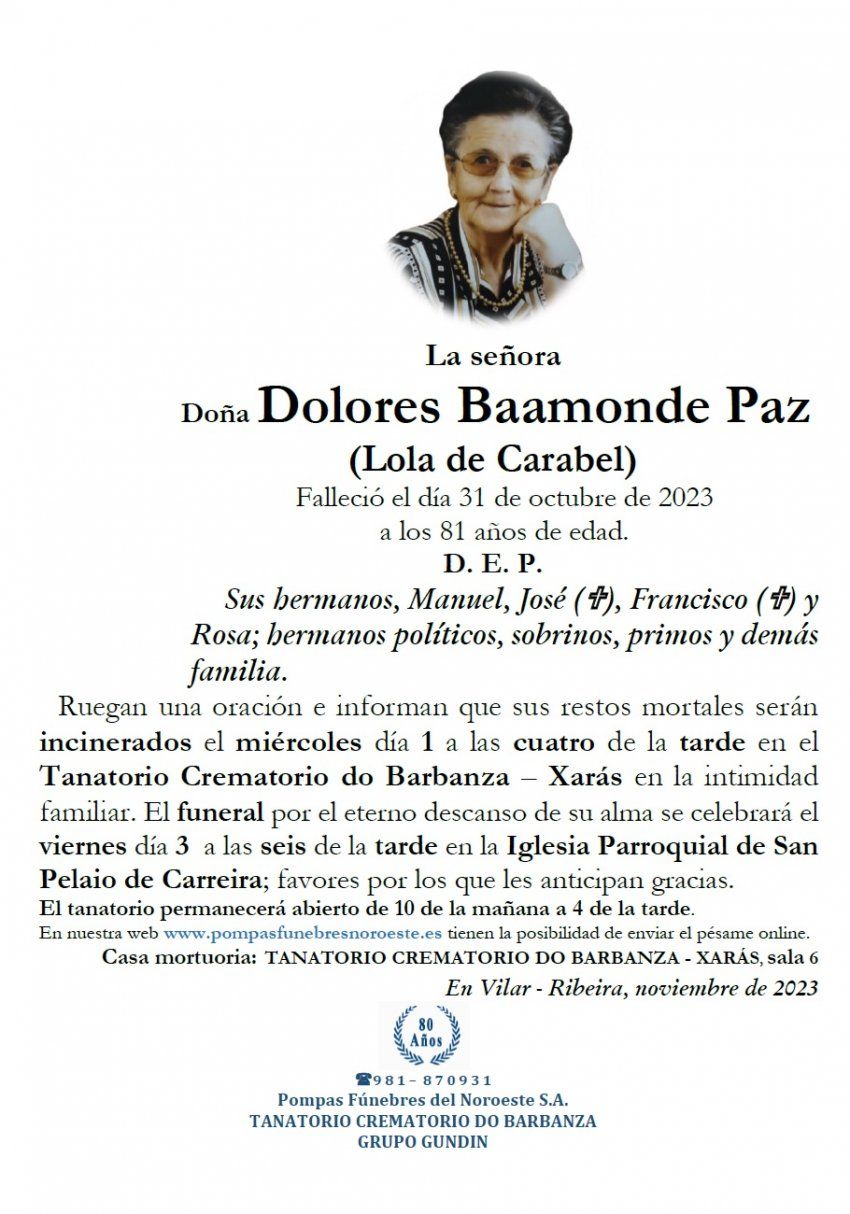 Baamonde Paz, Dolores