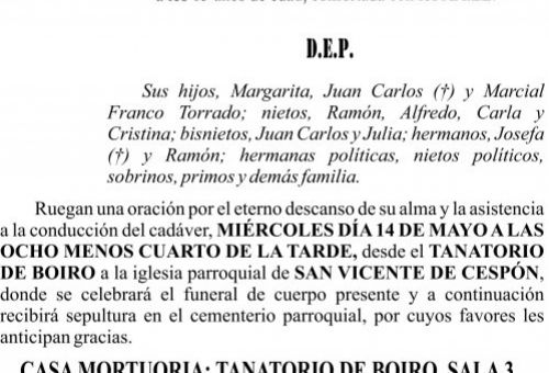 ESQUELA 2025   Doña Carmen Torrado Villanustre