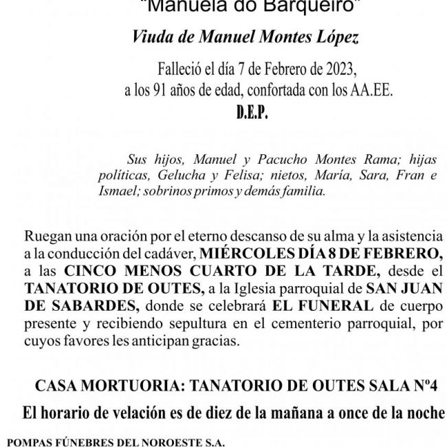 Esquela 2023 Doña Manuela Rama Martínez (FREIXO)