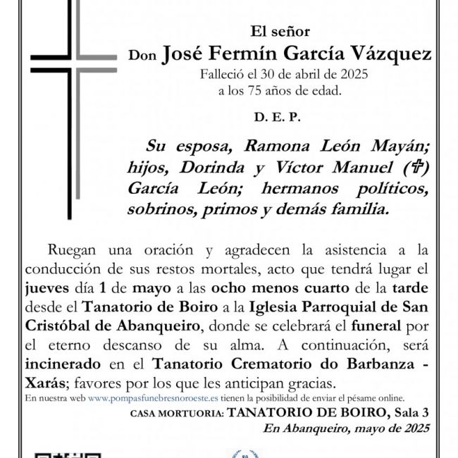 ESQUELA JOSE FERMIN GARCIA VAZQUEZ ABANQUEIRO