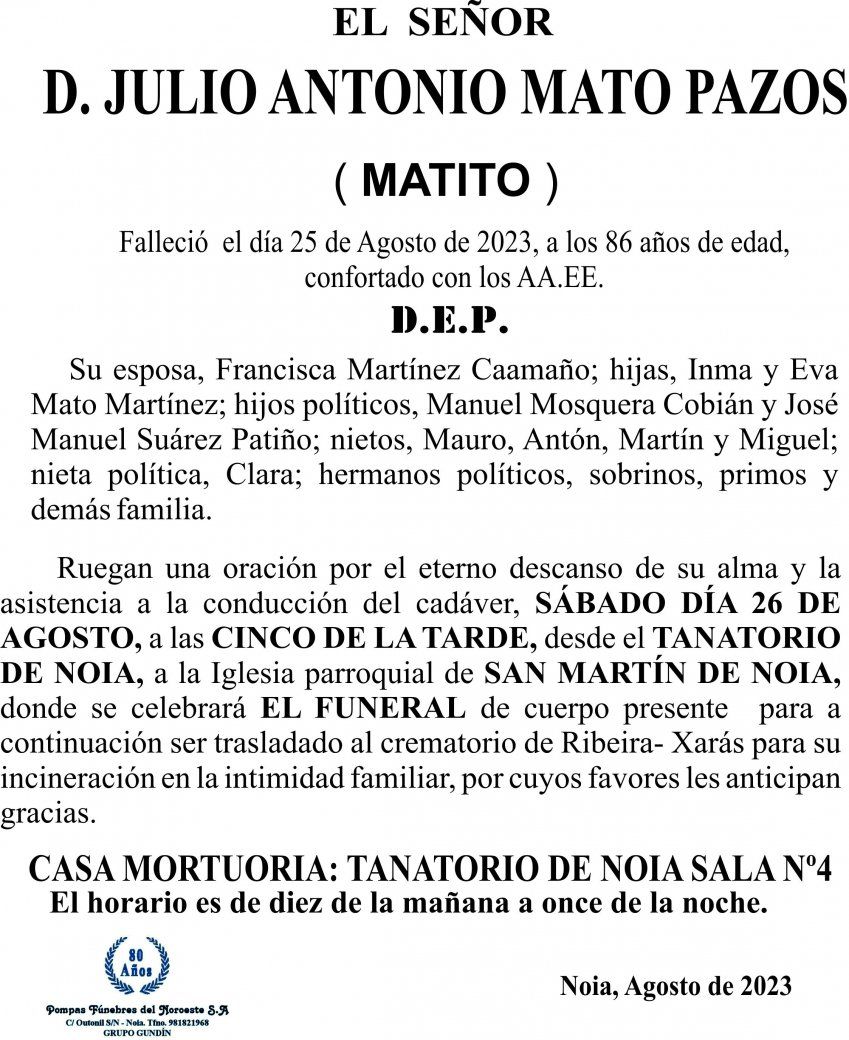 ESQUELA AGEITOS  JULIO ANTONIO MATO PAZOS