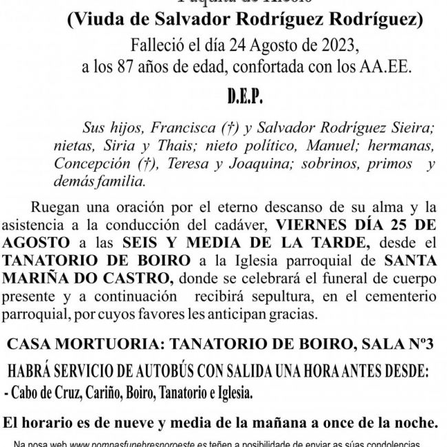 08 23 Esquela, Francisca Sieira Abalo