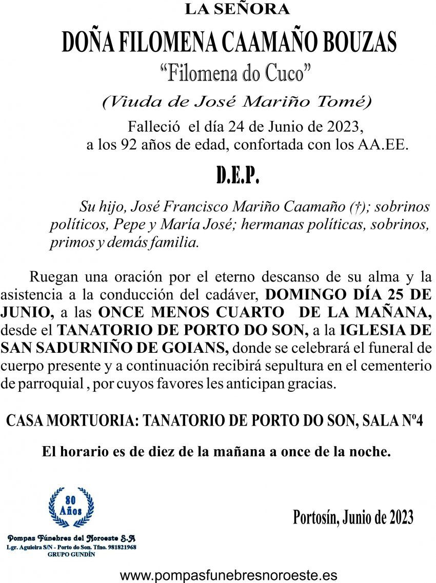 23 06 ESQUELA    Filomena Caamaño Bouzas