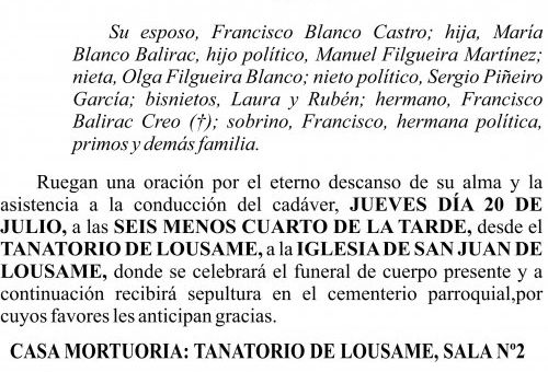 23 07 ESQUELA    Filomena Balirac Creo