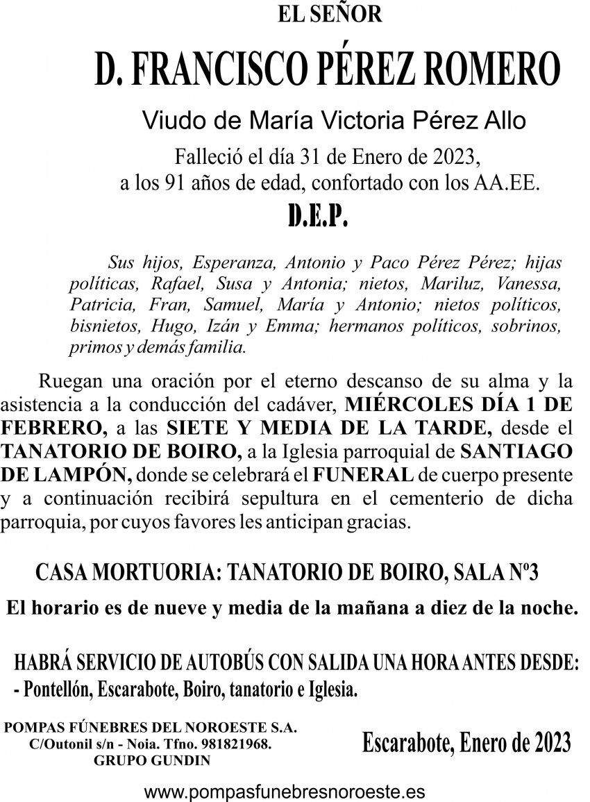 23 01 ESQUELA   Francisco Pérez Romero