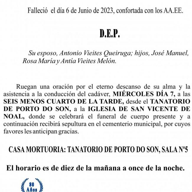 23 05 ESQUELA    ROSA MELÓN MANEIRO