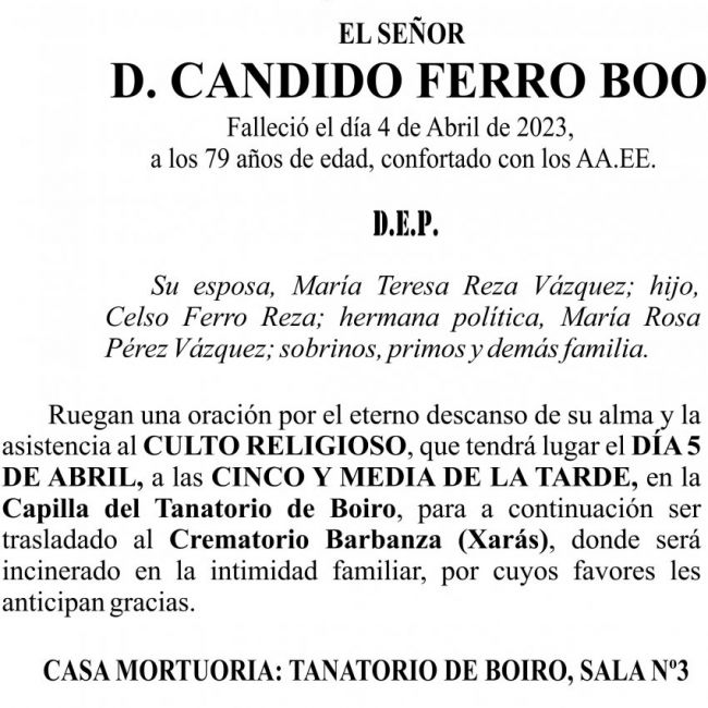 23 03 ESQUELA   Candido Ferro Boo