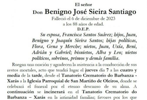 Sieira Santiago, Benigno José con foto