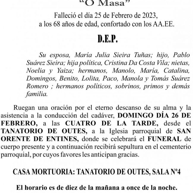 23 02 ESQUELA   José Antonio Suárez Romero