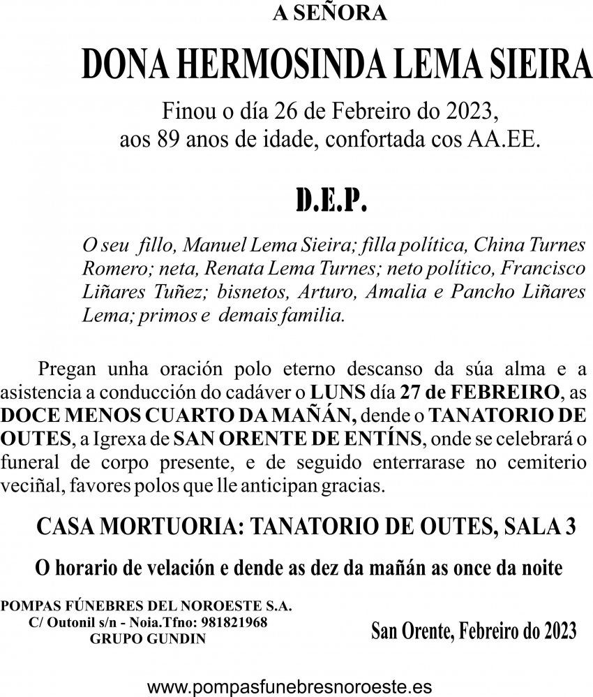 23 02 ESQUELA GALEGO  Hermosinda Lema