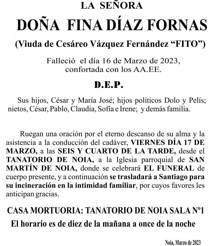 Esquela Ageitos   fina diaz fornas